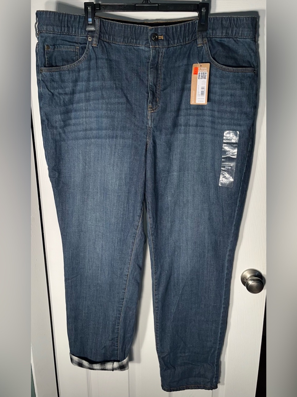 $99 NWT Eddie Bauer Boyfriend Midrise Slim Flannel Lined Jeans Plus Size 20W